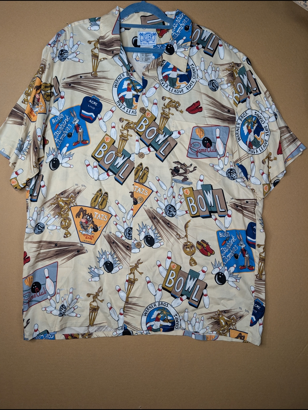 Breyn spooner Vintage WB Beige Looney Toons Bowling Print Short-Sleeve Shirt